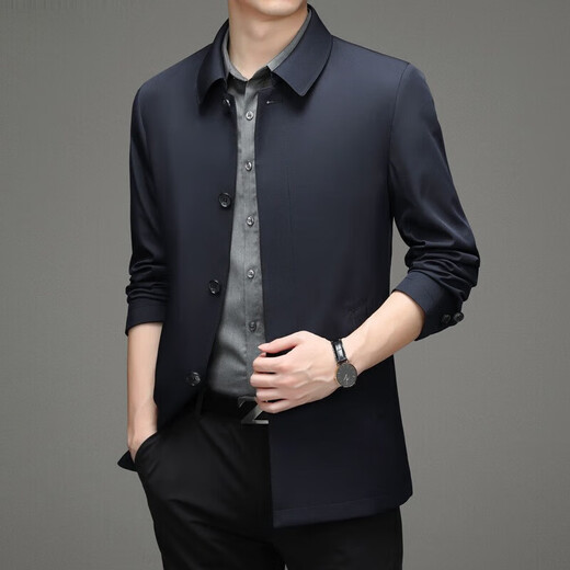 DVW luxury high-end brand mid-length windbreaker men's spring and autumn solid color lapel single-breasted jacket men's 2025 new style blue gift box 2XL 185