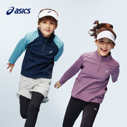 ASICS children's clothing winter children's color-blocked half-zip quick-drying long-sleeved moisture-wicking and warm 6001 deep purple 170