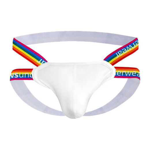Men's letter U convex double thongs gay sexy tight sexy thongs plus fat plus size buttocks revealing underwear white M