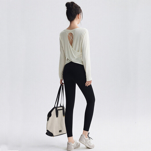 Yu Hee Hee Beautiful long-sleeved yoga wear Pilates suit three-piece cross-beautiful back blouse training and running sports suit white top + black pants M (100-110Jin Jin equals 0.5 kg)