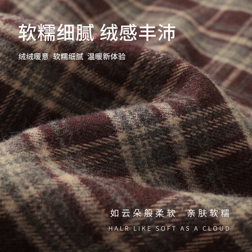 Yalida French retro brown plaid long-sleeved shirt for women 2025 autumn and winter new loose brushed shirt jacket red brown plaid color (F0) L