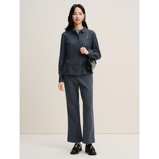 JUZUI Commuting Workplace Lapel H-Shaped Short Wool Shirt Women 2025 Winter New JWFD60104 Dark Gray XL