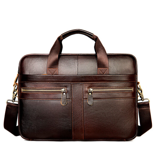 [Direct sales from the manufacturer] First layer cowhide shoulder bag men's briefcase genuine leather 15.6-inch computer bag business commuting black upgraded version 15.6-inch black upgraded version