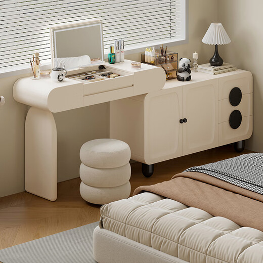 Tinymiya white round stool makeup stool lamb velvet stool with storage cream style dressing table girls bedroom pier stool 35cm lamb velvet round stool