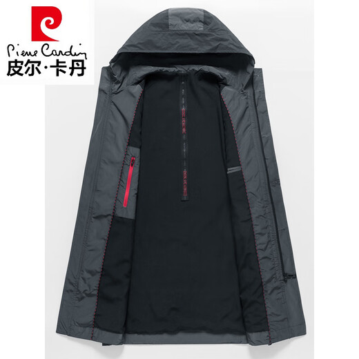 Pierre Cardin (pierre cardin) hooded windbreaker men's mid-length high-end brand coat light luxury men's 2026 spring and autumn coat cloak high-end gray M 170 recommended 100-120Jin Jin equals 0.5 kg