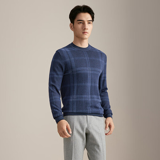 YOUNGOR (YOUNGOR) wool sweater for men, wool blended fabric wool sweater, comfortable and warm, not easy to pilling, 2025 shopping mall same style, dark blue YYHM615244FYA L 105cm (recommended 145-165Jin Jin equals 0.5kg)
