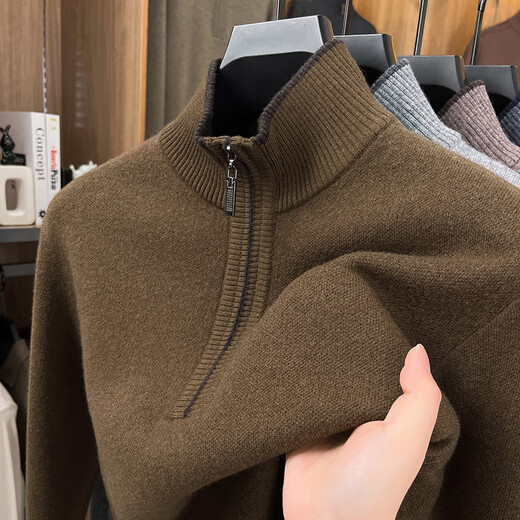 Old man's head (LRT) half turtleneck zipper pure woolen sweater for men in winter thickened warm casual jacquard red sweater sweater for dad AE-1996 fashion gray XL recommended 140-160Jin Jin equals 0.5 kg