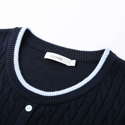 Xianlixiu age-reducing contrasting color versatile sweater plus size women's Korean style gentle style top fat mm autumn new style 4201 navy blue 3XL