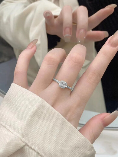 9999 pure silver small sugar cube ring for women sterling silver zircon open adjustable ring high-end luxury light square diamond tail ring 999 sterling silver open small sugar cube diamond ring