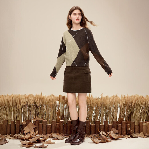 Betu Women's 2025 Winter New Sweater Irregular Geometric Contrast Color Design Soft Wax Top Women 2511T47 Brown XS (Brown Pre-sale Ships on 11/29)