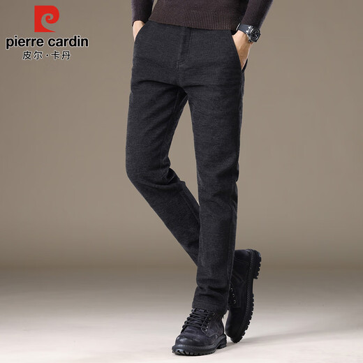 Pierre Cardin business casual pants for men in autumn and winter, trendy thickened woolen pants for middle-aged and young people, men's elastic trousers, black 33