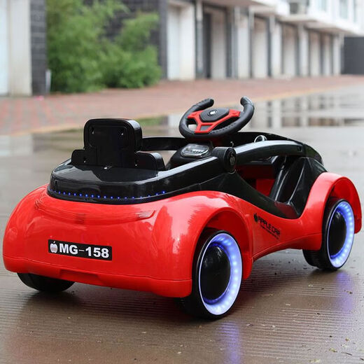 The captain of the United States children's electric car has four wheels and can seat one person, male and female, one-year-old baby's birthday gift, remote control play pair, red version of the painted leather seat, remote control rocker, fast delivery