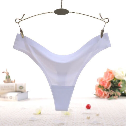 Hot Selling Cotton Bottom Thong Women's One Piece Ice Silk Seamless Adhesive Solid Color Briefs 2051 White One Size