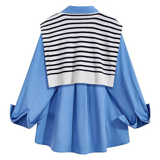 CHOCOOLATE it women's trendy brand high-end Korean wear shirt for women autumn and winter new design striped shawl shirt for women striped shawl + shirt 2XL