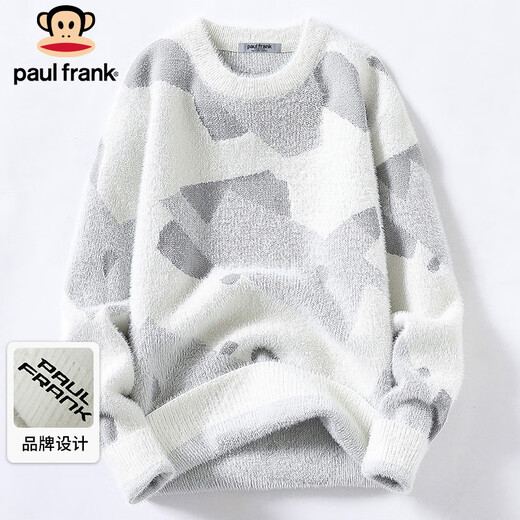 大嘴猴（paul frank）毛衣男士秋冬季厚款保暖针织衫男潮流毛线衣外套男装 白色 XL