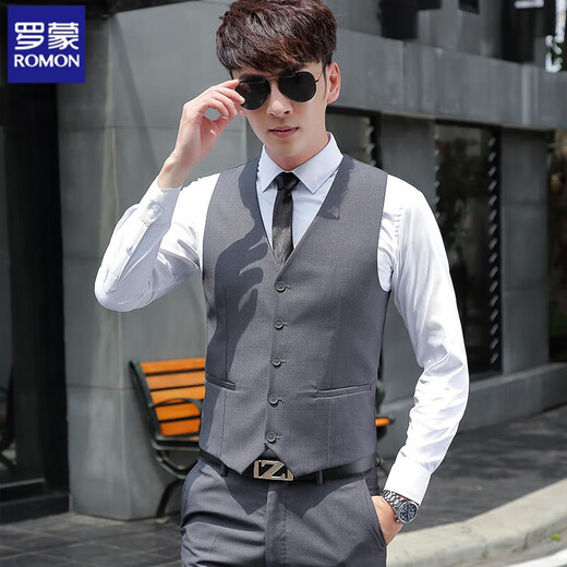 ROMON Spring and Autumn Best Man and Groom Brotherhood Slim Casual Professional Suit Vest White Shirt Men's Wedding Suit Black Vest Free Bow Tie @ S 90-100Jin Jin is equal to 0.5 kg