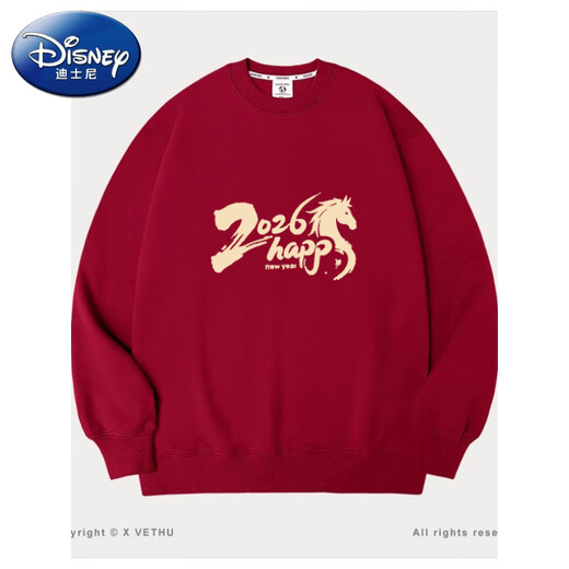 Disney (DISNEY) New Year's plus velvet parent-child clothing autumn and winter 2025 new family of three and four family clothing baby sweatshirt mother and child clothing trendy wine red 180 adult XL size 140-160Jin Jin equals 0.5 kg