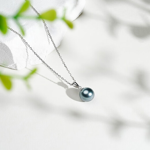 Tahitian 18K gold black pearl pendant classic round bright seawater pearl necklace S grade 9-10mm +18K gold chain