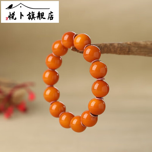 Yuebu natural raw mineral beeswax bracelet, old beeswax round bead single circle bracelet, Russian material, chicken oil red, for men and women, with certificate, about 14