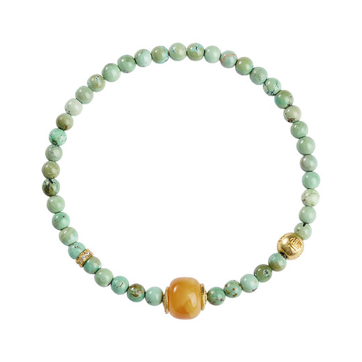 Potala Palace Original Mine Green Pine Beeswax Bracelet 925 Silver Transfer Beads Millet Beads Bracelet Men's and Women's Birthday Gift for Girlfriend