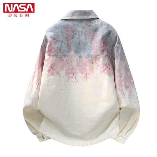NASADKGM official denim jacket men's spring, autumn and winter new gradient lapel plus velvet jacket handsome high-end shirt pink regular XL (recommended 140-160Jin Jin equals 0.5 kg)