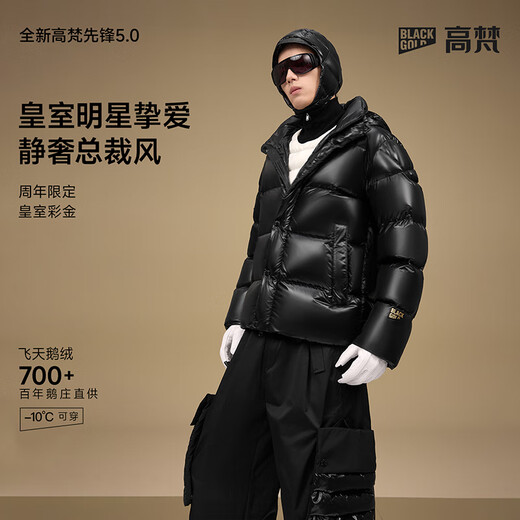 Gao Fan and Tian Xuning same style black gold goose down jacket Pioneer 5.0 five grid men's down jacket casual trendy bread jacket black XL