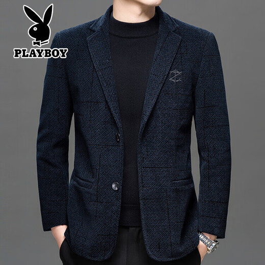 Playboy suit jacket men's autumn and winter velvet thickened woolen chenille high-end men's casual suit jacket gray M 170