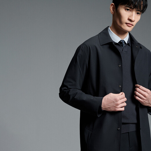 Anniversary Bird Windbreaker Men's Autumn Style Men's Business Casual Lapel Windbreaker Single-breasted Top Solid Color Jacket Men's Navy Blue XL -50(180/100)