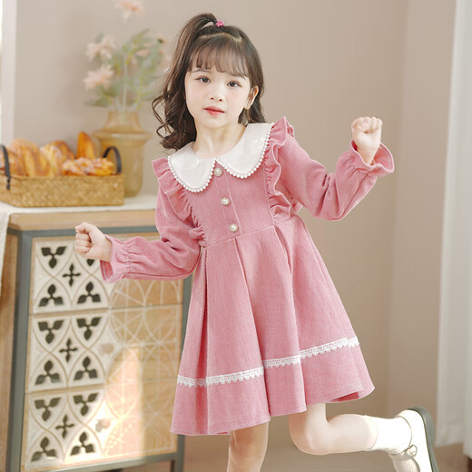 Piggy Banner (PEPCO) girls dress winter plus velvet winter girl clothes fashionable children princess skirt winter pink 110