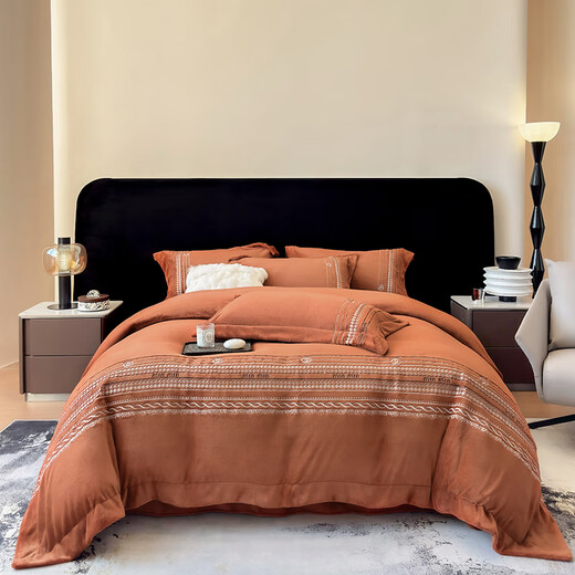 Mercury Series Thickened Anti-static Class A Baby Grade High Weight Milk Velvet Warm Four-piece Set Light Luxury Premium Sheet Sheet Bedding Velvet Hera-Emma Orange 1.5m Sheet Style (Duvet Cover 200*230cm)