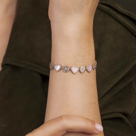 APM Monaco pink mother-of-pearl heart-connected adjustable bracelet couple silver bracelet fashion gift for girlfriend