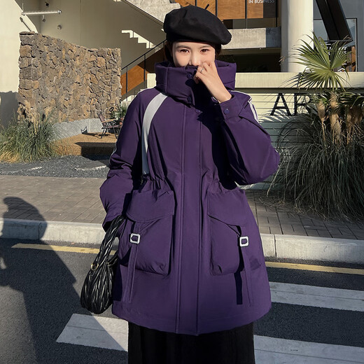 YAYA Workwear Parka Down Jacket Women's Winter Mid-Length 2025 New Fashion Waist Hooded Jacket Off-White L