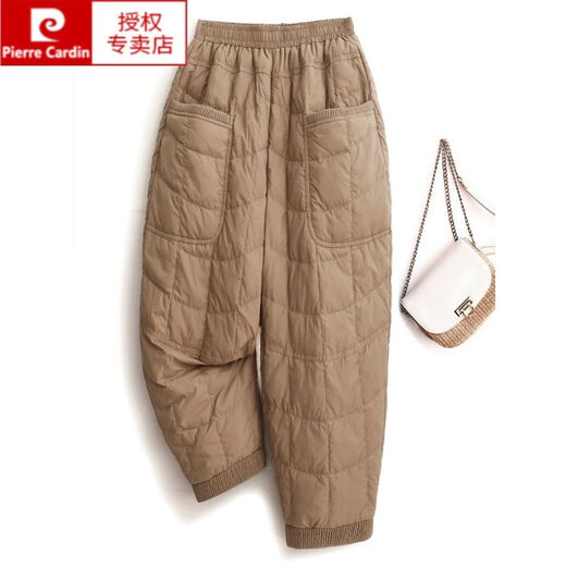 Pierre Cardin Fashionable Down Cotton Pants Women's Outerwear Winter Commuting Simple Cotton Casual Harem Pants Slim Mom Pants Brown XL 130-145Jin Jin equals 0.5 kg