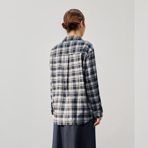 IEF/Aiyifu 2025 new autumn Korean style daily commuting versatile casual plaid college mid-length shirt blue apricot plaid one size