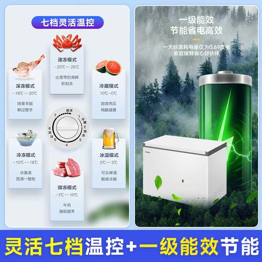 Congelador pequeño Haier serie 100/143/201/300 litros Congelador horizontal doméstico de temperatura única Reducción automática de escarcha, antibacteriano y sin olores Totalmente congelado Totalmente refrigerado Congelador conmutable Primer nivel Ahorro de energía 300 litros -30 Reducción de escarcha en frío profundo 80% | Aproximadamente 420 Jin Jin equivalen a 0,5 kg.