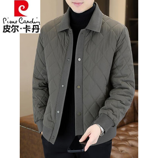 Pierre Cardin 2025 Plaid Cotton Jacket Men's Winter New Thin Warm Lapel Cotton Jacket Fashion Casual Cotton Jacket Gray XL 120-135Jin Jin equals 0.5 kg