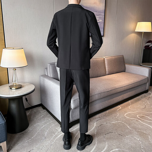 Romon Casual Trend Frühlings- und Herbstanzuganzug Herren, schlanker und High-End-Single-Jacke Koreaner Stil Trendy Small Anzug Dunkelgrauer Anzug (Hosen + Anzug) XL [Empfohlen 130-145jin [Jin entspricht 0,5 kg]]