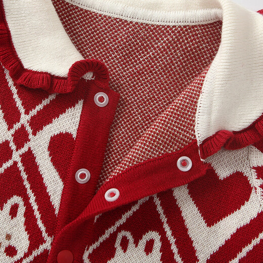 BORBOON B baby autumn and winter one-piece baby girl red festive full moon New Year greetings winter style small month old clothes red 7622 73cm