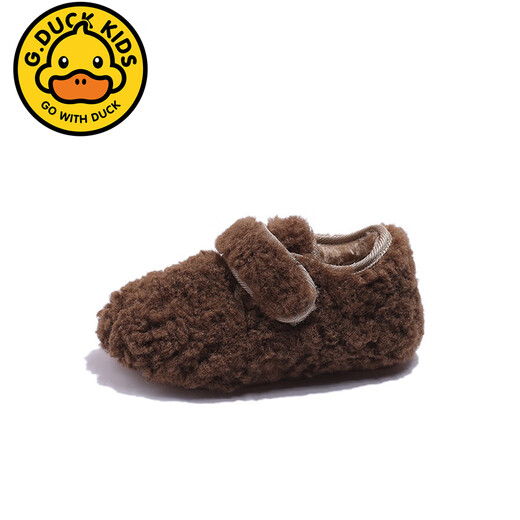 G.duck children's cotton shoes 2026 winter new style Velcro girls' furry shoes baby cotton shoes plus velvet warm girls' cotton shoes Khaki 21 Inner length 13.5cm