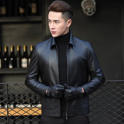 Ipenta International Light Luxury Marke Echte Lederjacke für Herren Herbst und Winter Revers Casual Sheepskin Motorrad Leder Jacke Black Abnehmbar Inner Liner - Exquisite Geschenkbox XL 175 125-140jin [Jin gleich 0,5 kg]