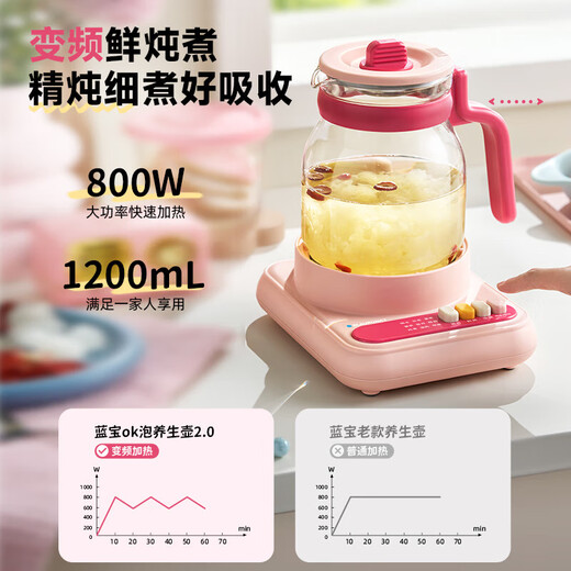 BLAUPUNKT all-glass health kettle, kettle, tea kettle, multifunctional 0-glue split thermostatic kettle, office one-person household, high-looking scented tea kettle, anti-paste, anti-spill stewing kettle, Adventure Blue - with tea leakage 1.2L, all glass/free one-year glass insurance