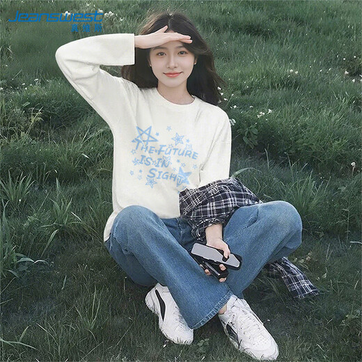 Jeanswest pure cotton long-sleeved T-shirt for women spring 2026 new oversize top for small people loose inner layering shirt