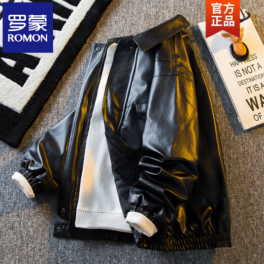 ROMON men's American retro pu leather jacket men's 2026 new style handsome spring and autumn trendy brand work jacket black higher than peer quality S