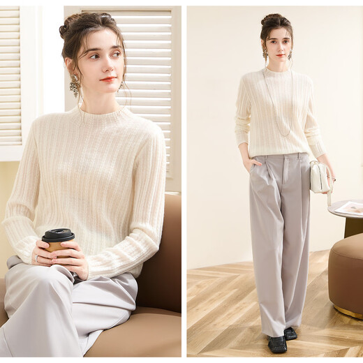 TUHUANG Cashmere 26 Count Cable Flower Star Slimming Bottoming Shirt 2025 Autumn and Winter Half Turtleneck Women's Sweater