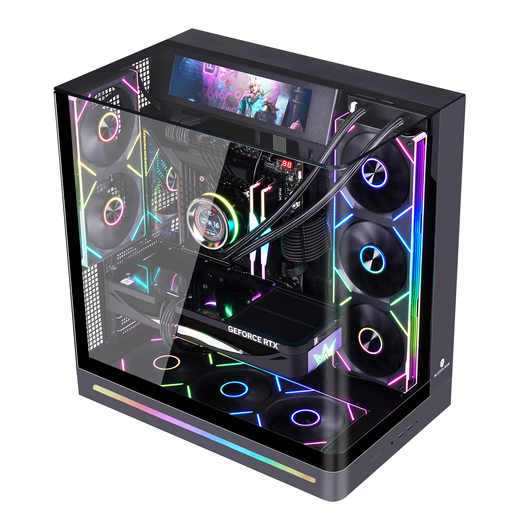 Wanjia Wenjie PLUS noir monobloc verre incurvé vue sur la mer châssis de salle ordinateur de jeu de bureau ATX/360 refroidi à l'eau/branché à l'arrière barre lumineuse TypeC/ARGB transparente sur trois côtés