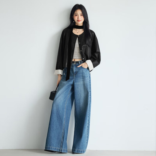 
Evely (eifini) Jiang Xin endorses contrasting color flip sleeve retro design hem drawstring casual jacket for women 2025 autumn new style black M 105-120Jin [Jin equals 0.5 kg]