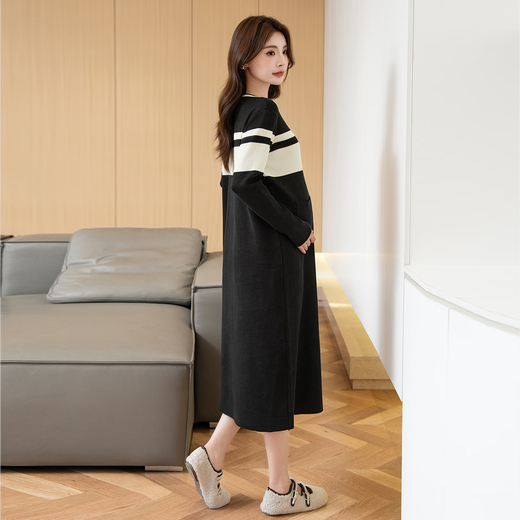 JOYNCLEON maternity wear, high-end maternity skirt, autumn style, small fragrance style skirt, women's autumn and winter dress, black Jqz193726