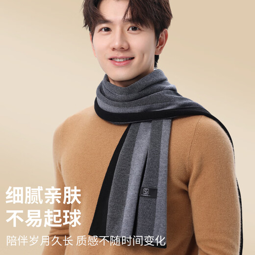 LangSha scarf men's scarf wool blended autumn and winter thickened and warm high-end gift box for elders, fathers and boyfriends