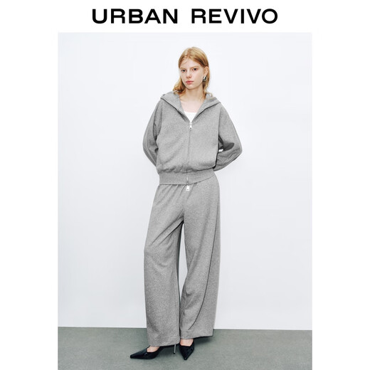 UR2025 autumn new women's casual simple hooded double zipper loose jacket UWJ150056 flower gray S