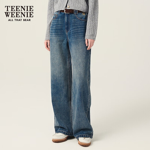 Teenie Weenie Bear Damen Jeans 2025 Herbst Neue Retro Mode einfache lockere Hose Dunkelblau M.